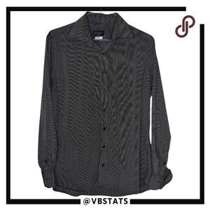 Fusaro Men's Striped Cotton Slim Fit Button Up Shirt Black White Size 16 1/2 /42